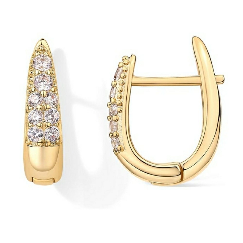 18K Gold Plated U Shaped Hoop Hypoallergenic CZ Huggie Earrings